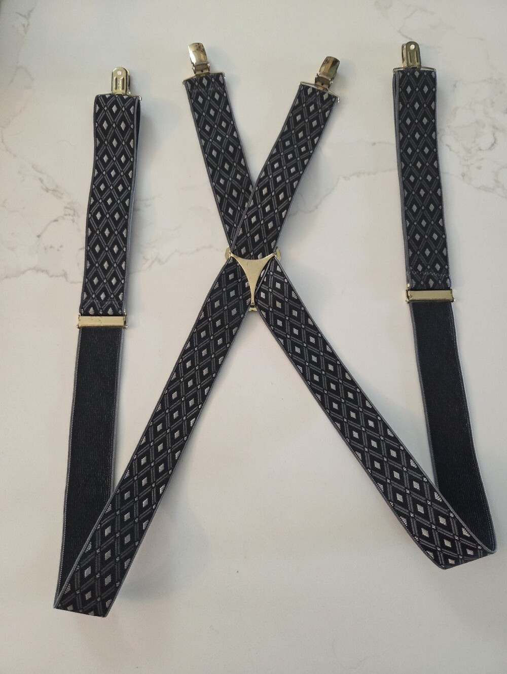 Brit Patent Elastic Diamond Pattern Suspenders